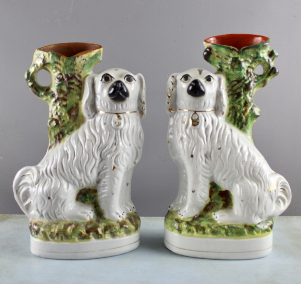 Victorian Staffordshire Spaniels Spill Vases