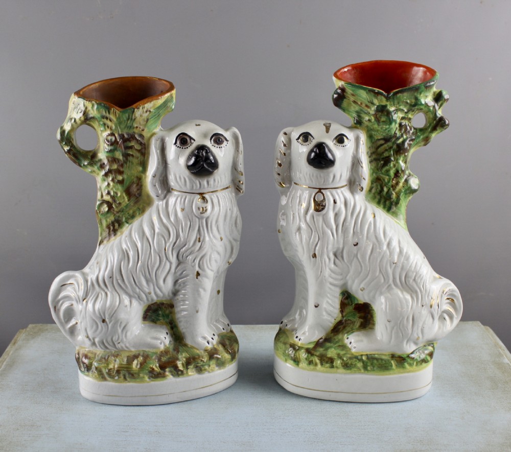 Victorian Staffordshire Spaniels Spill Vases View II