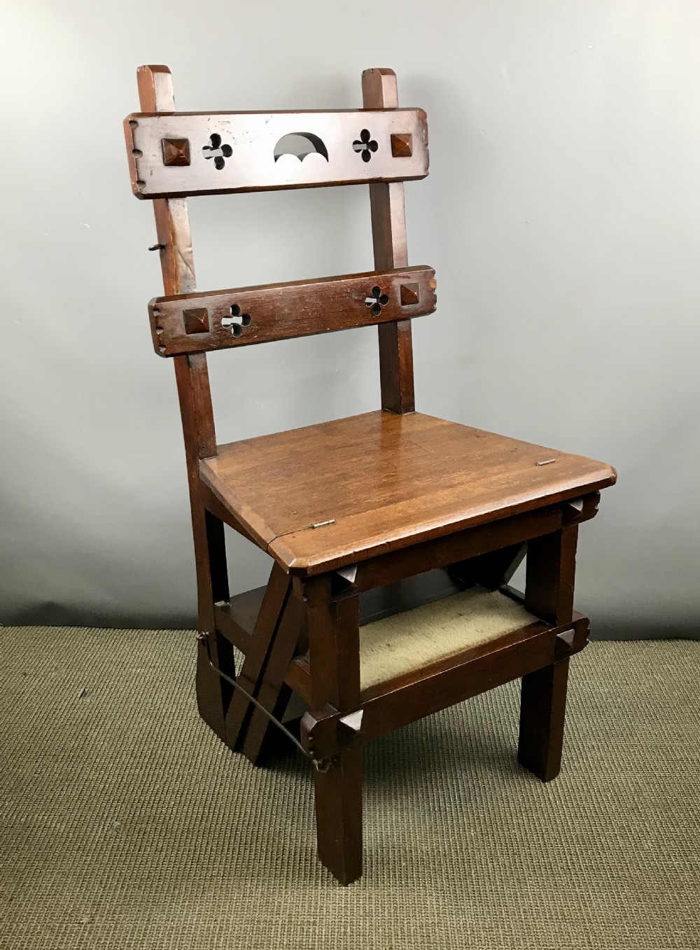 Victorian Arts & Crafts Mahogany Metamorphic Library Steps / chair