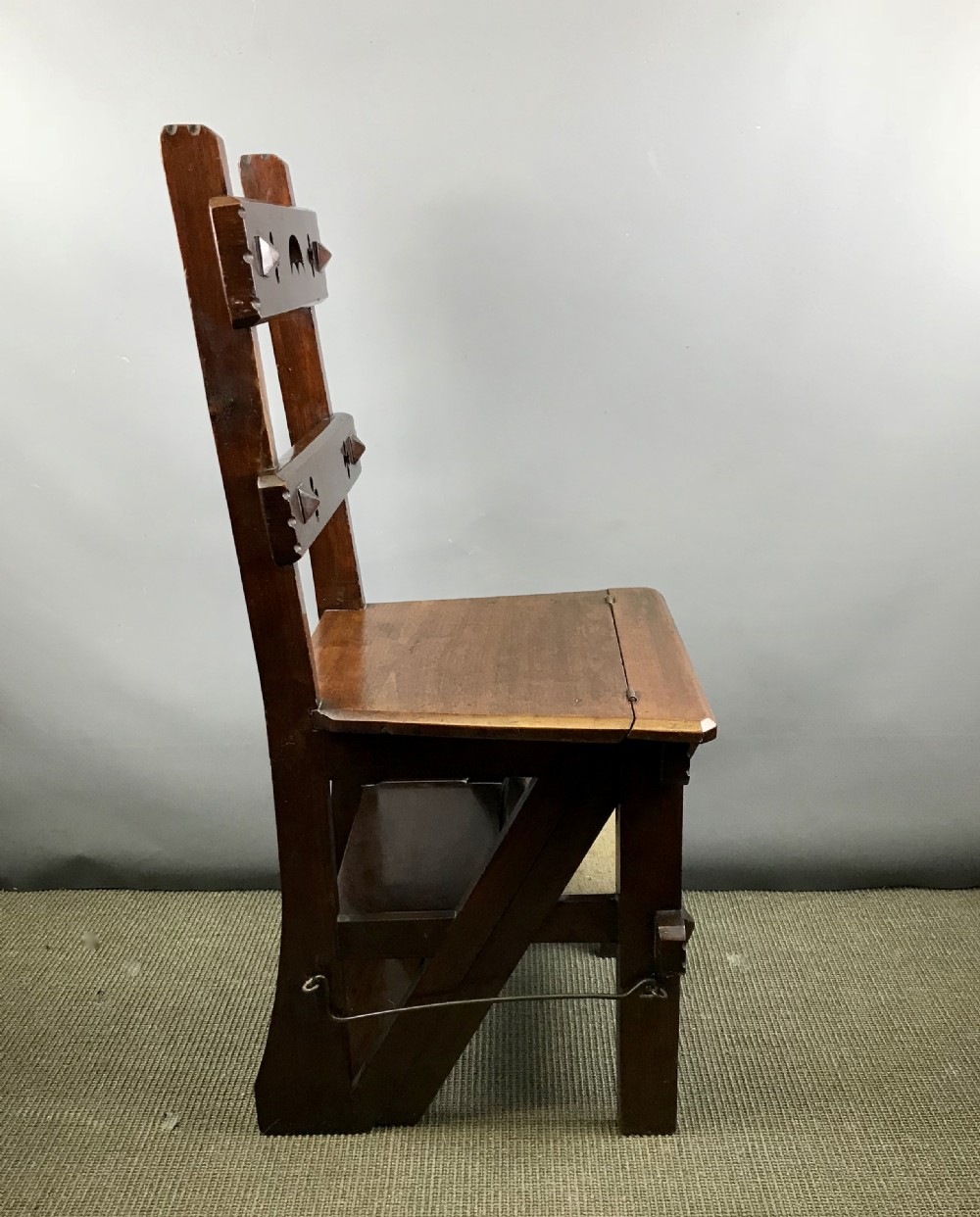 Victorian Arts & Crafts Mahogany Metamorphic Library Steps / chair View III