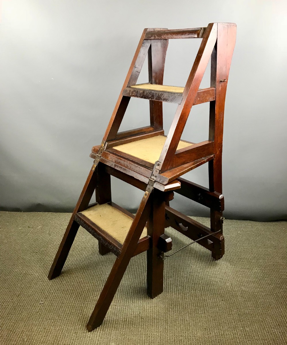 Victorian Arts & Crafts Mahogany Metamorphic Library Steps / chair View IV