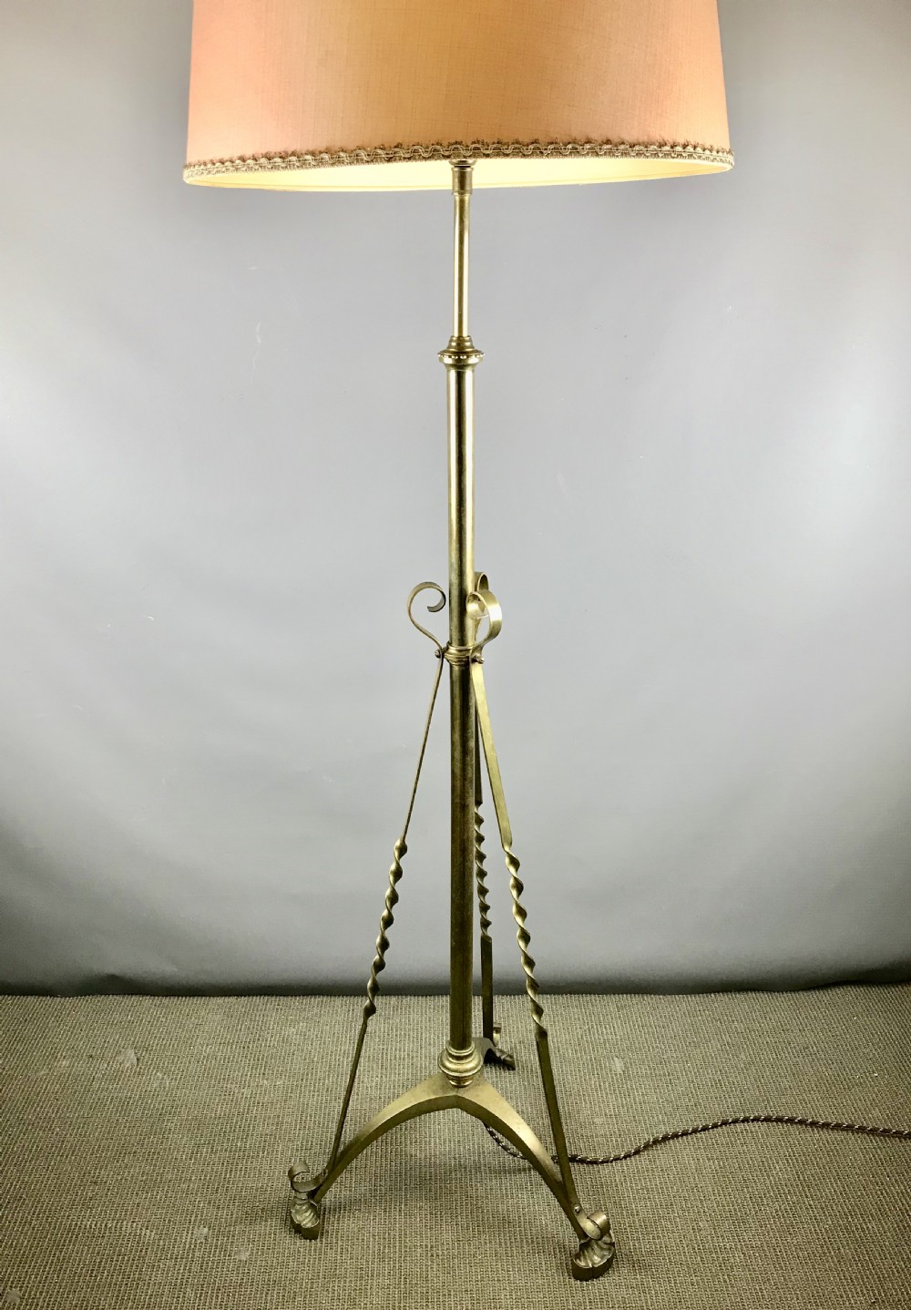 Antique Telescopic Brass Standard Lamp in Art Nouveau Style