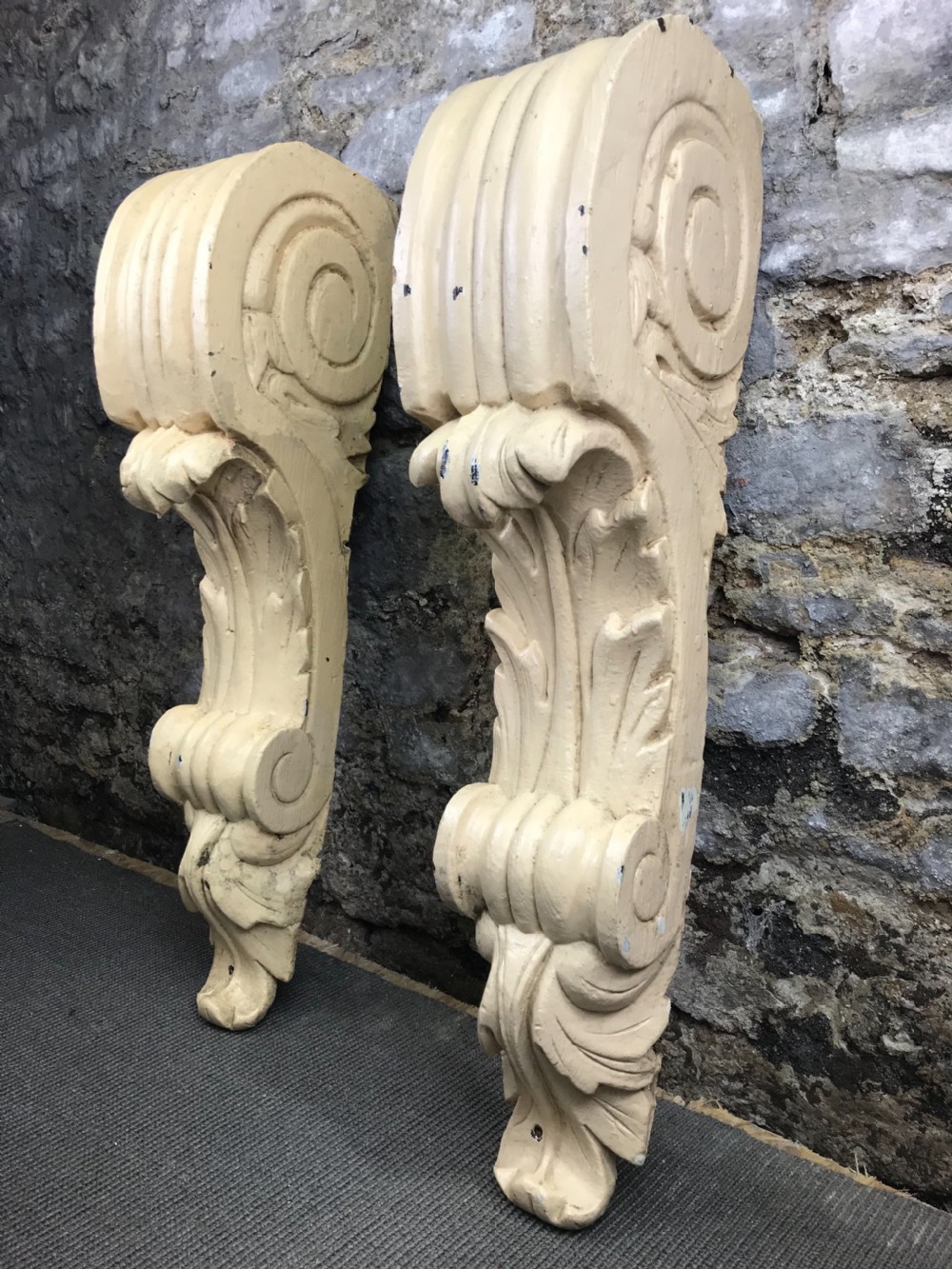 Pair of Antique Hand Carved Pine Corbels