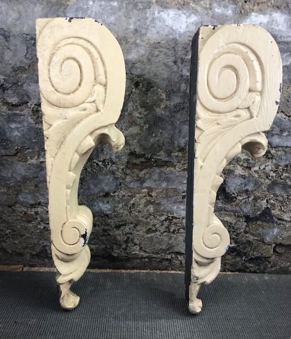 Pair of Antique Hand Carved Pine Corbels View III