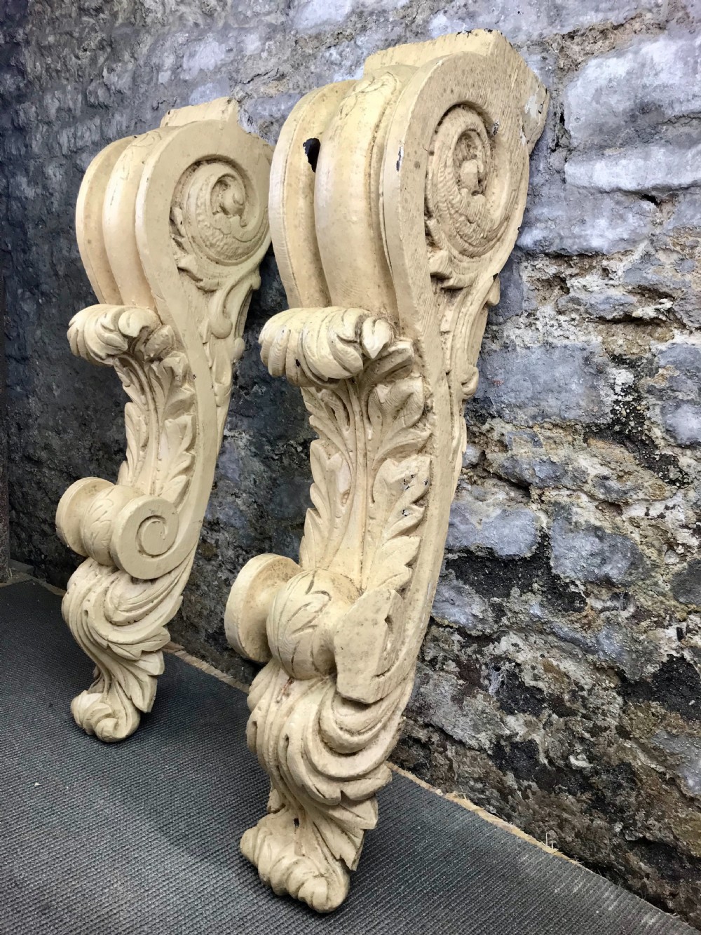 Large Pair of Antique 19th Century hand Carved Corbels