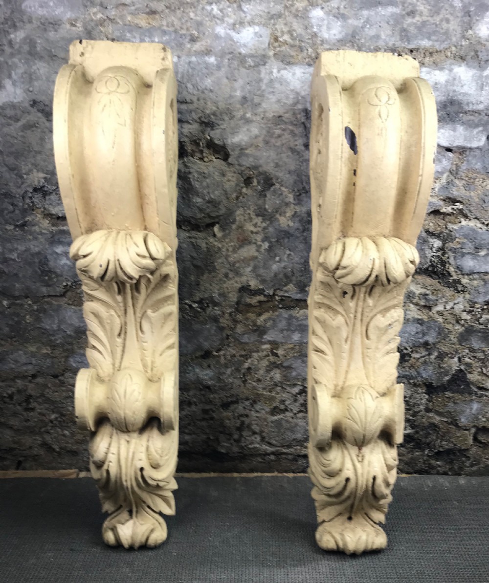 Large Pair of Antique 19th Century hand Carved Corbels View II