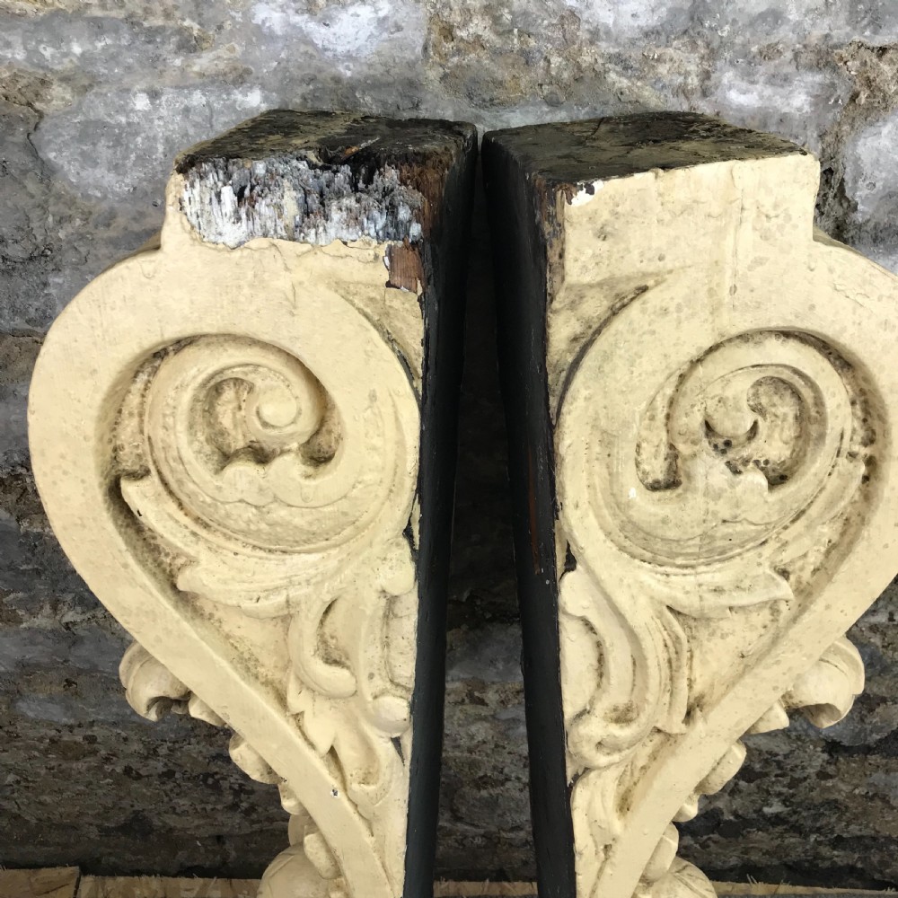 Large Pair of Antique 19th Century hand Carved Corbels View V