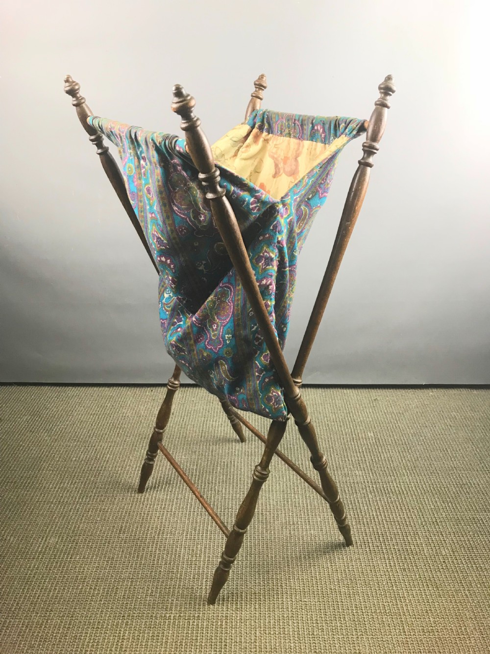 Edwardian Turned Mahogany Folding Knitting Basket