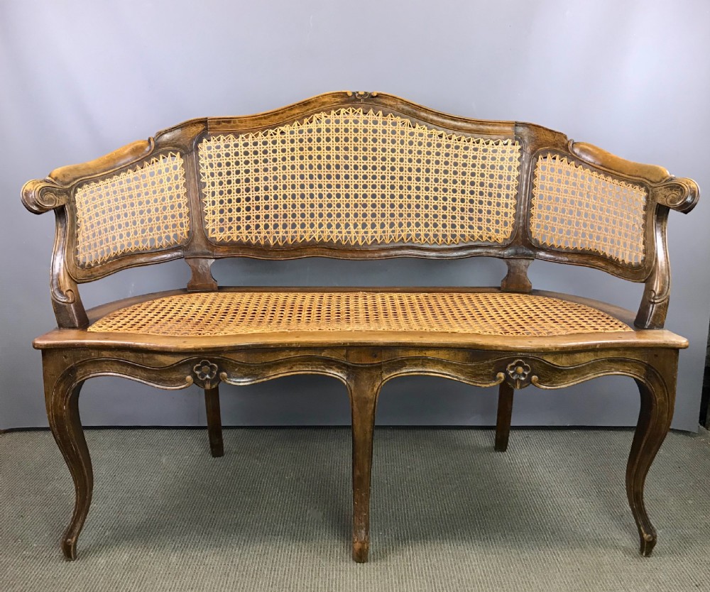French Louis XV Style Bergere Caned Canape Sofa
