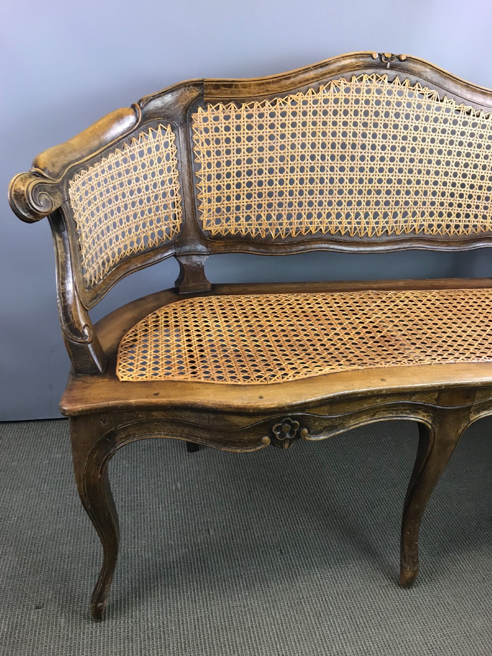 French Louis XV Style Bergere Caned Canape Sofa View V