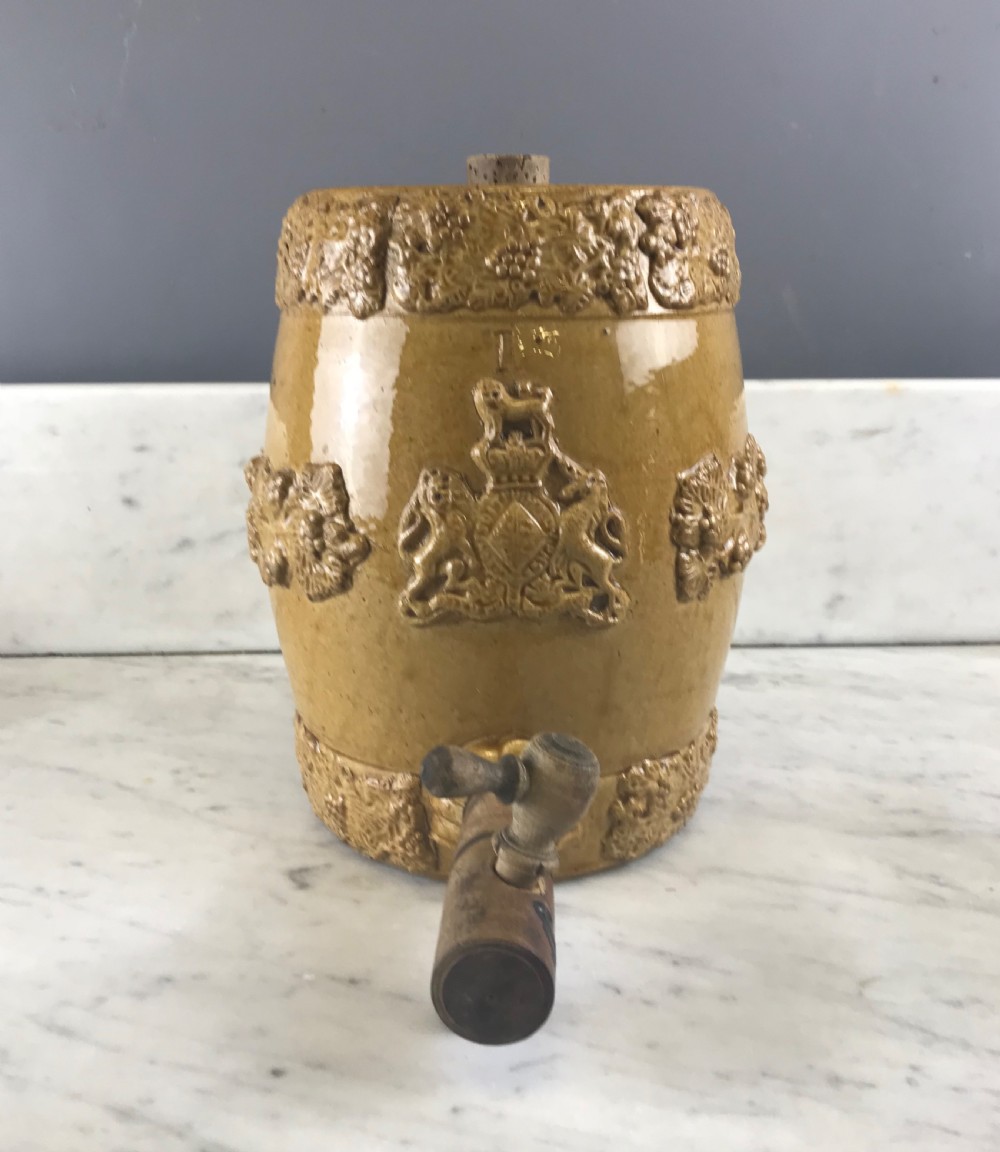 Antique Stoneware Barrel with Royal Coat of Arms Doulton Type