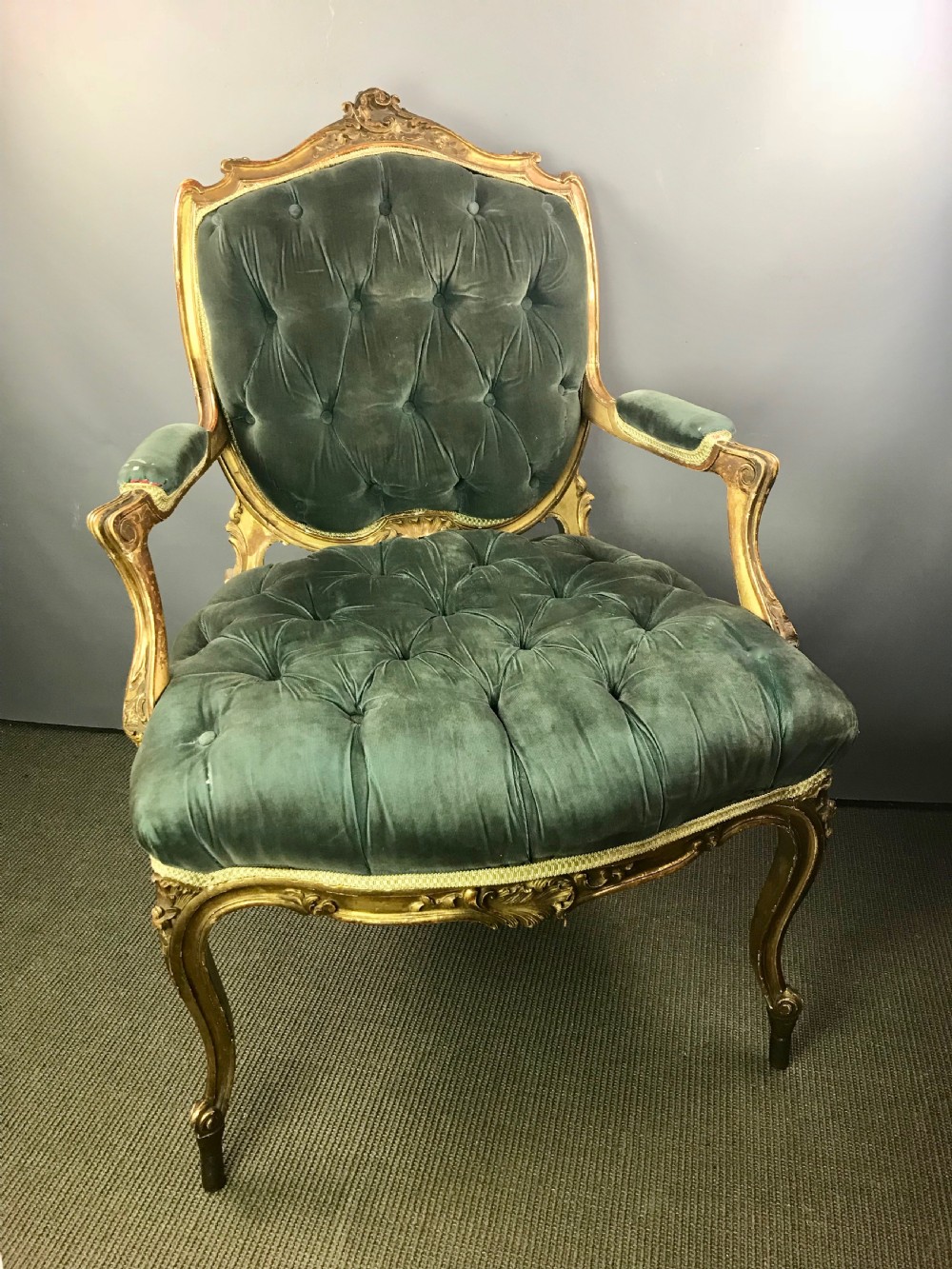 Antique French Giltwood Fauteuil / Armchair in Louis XVI Style