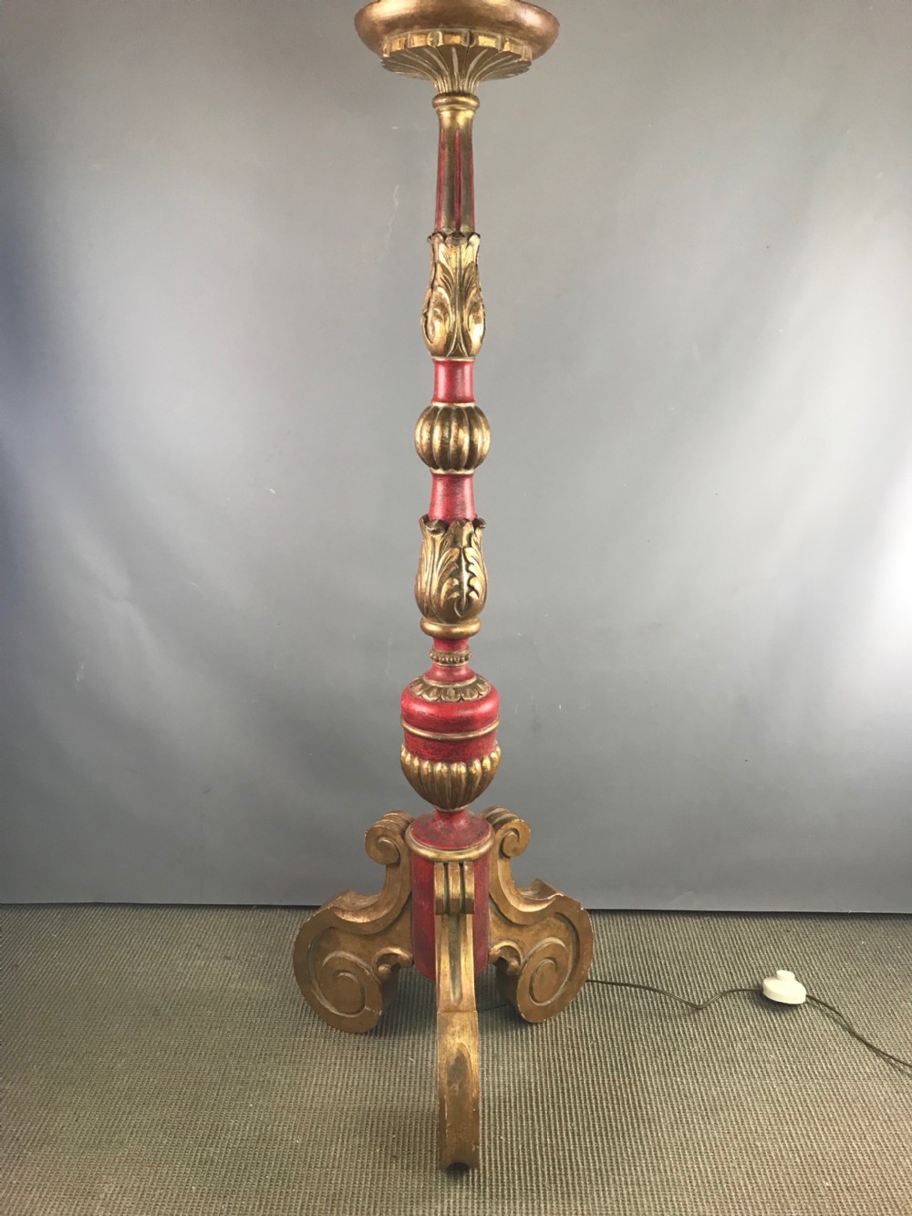 Carved giltwood and red painted standard lamp in 17th century Florentine style View IV