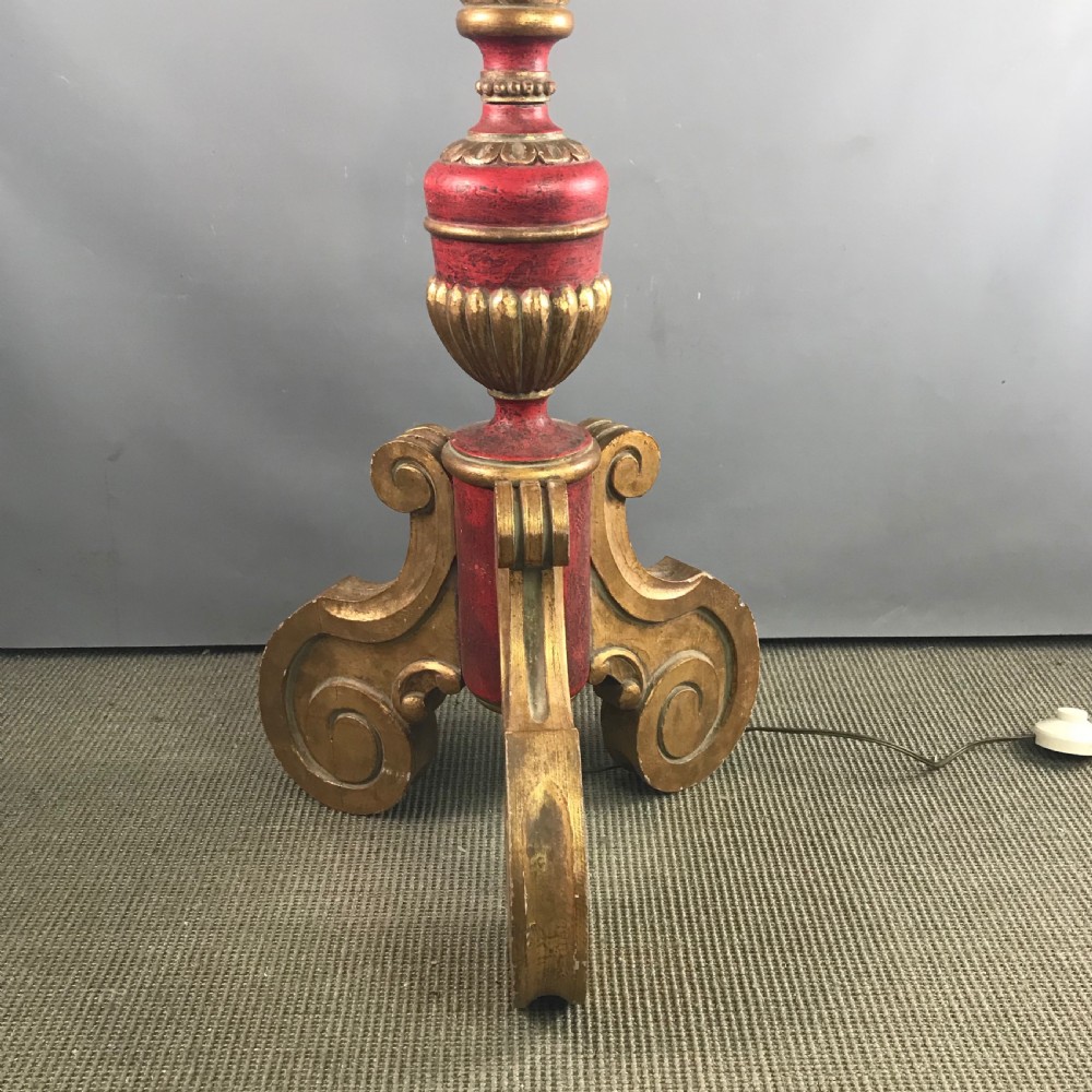 Carved giltwood and red painted standard lamp in 17th century Florentine style View V