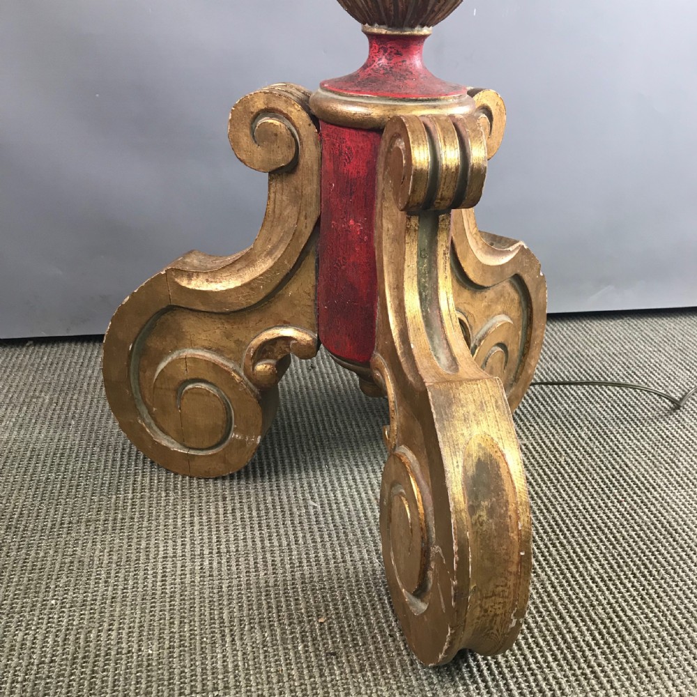 Carved giltwood and red painted standard lamp in 17th century Florentine style View VI