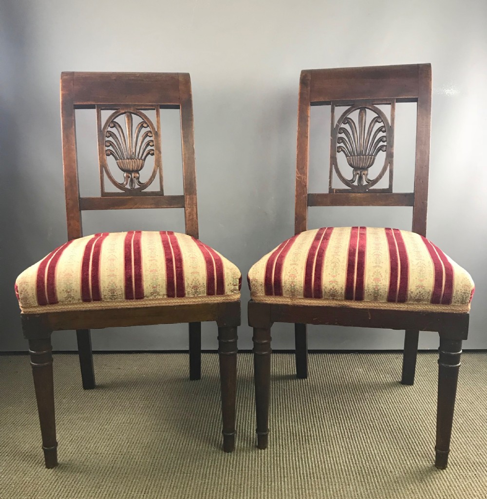 Pair of Italian Biedermeir Walnut Side Chairs