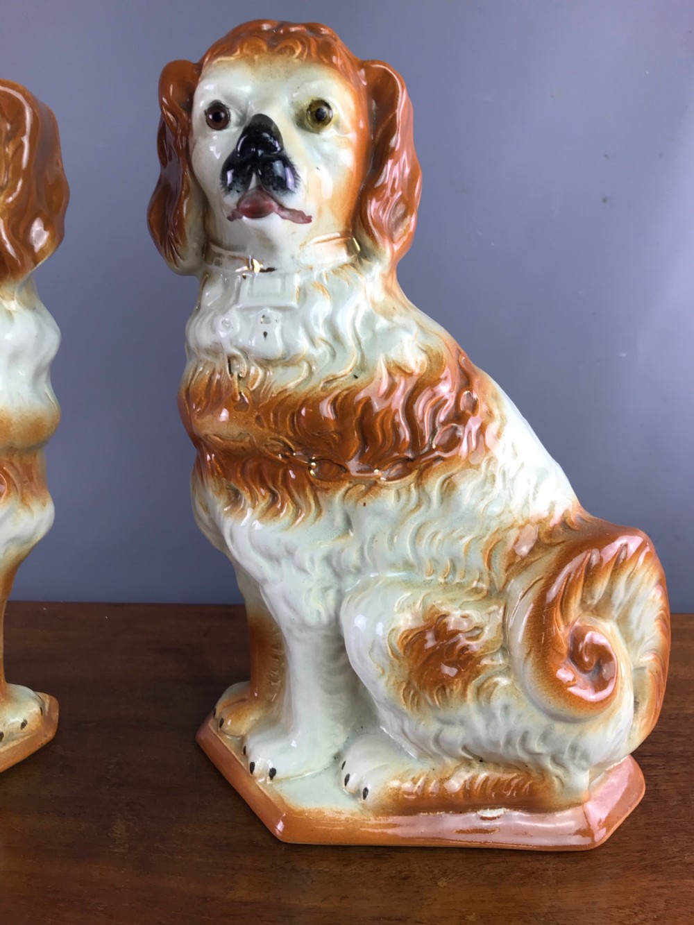 Pair of Scottish Boness Pottery Dogs of Staffordshire Type View II
