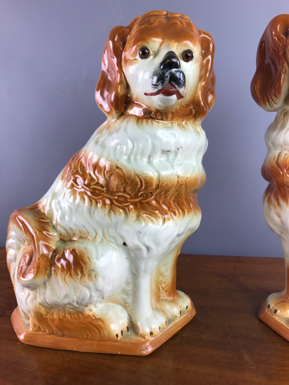 Pair of Scottish Boness Pottery Dogs of Staffordshire Type View III