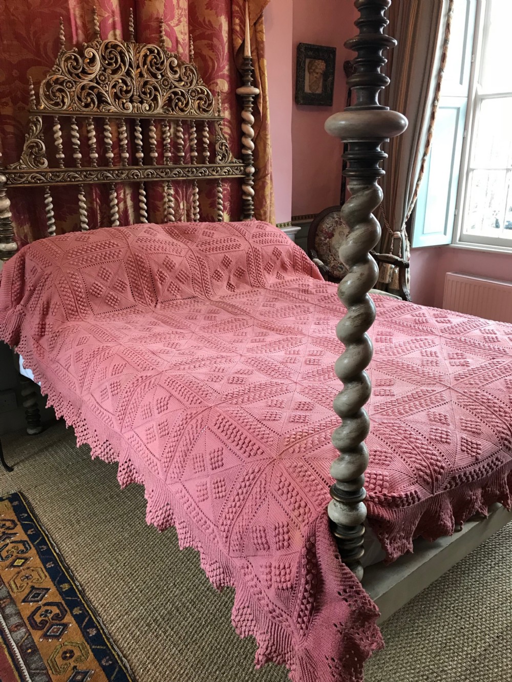 Hand Crochet Pink Cotton Bedcover / Bedspread / Quilt View II