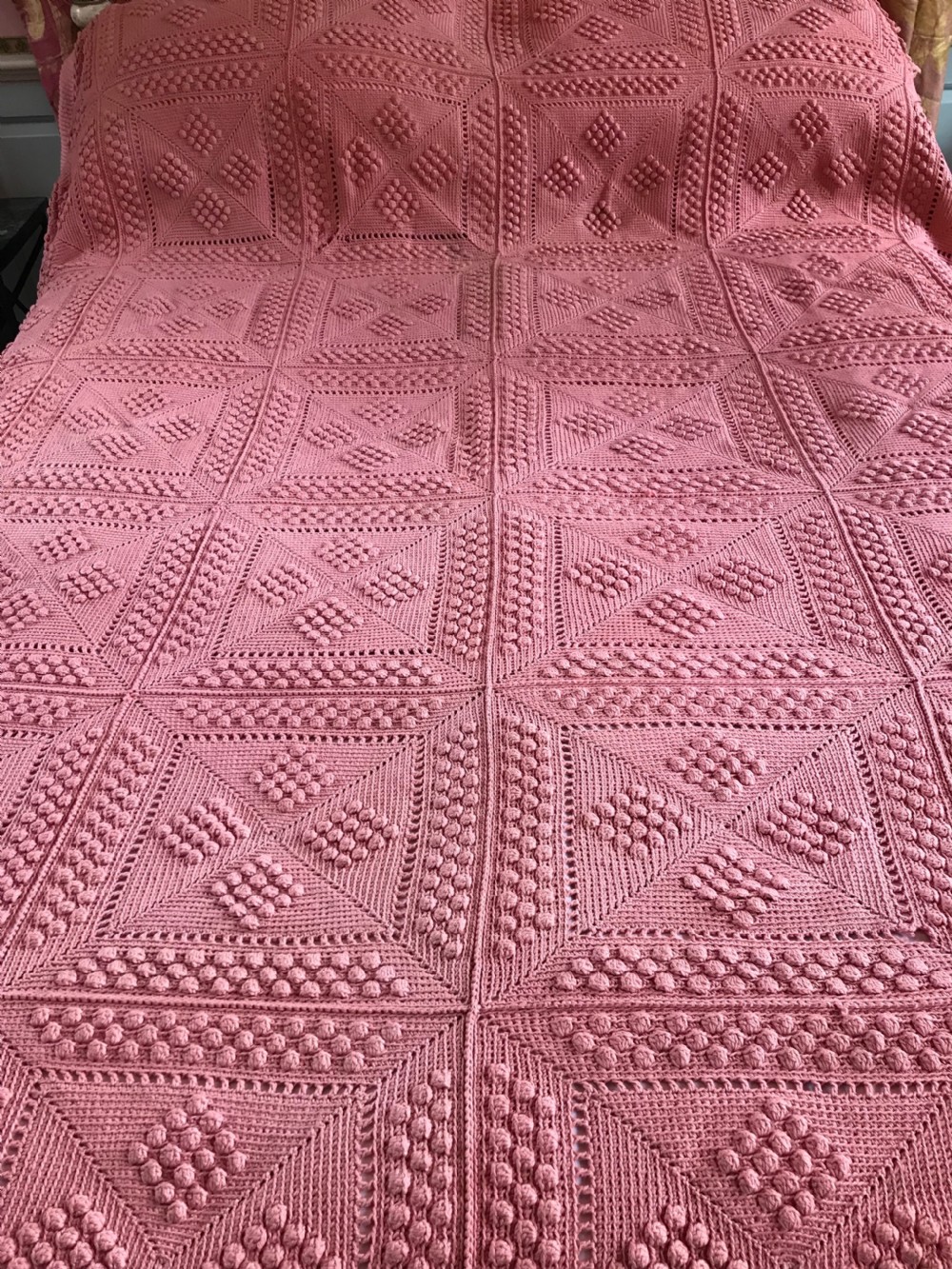Hand Crochet Pink Cotton Bedcover / Bedspread / Quilt View III