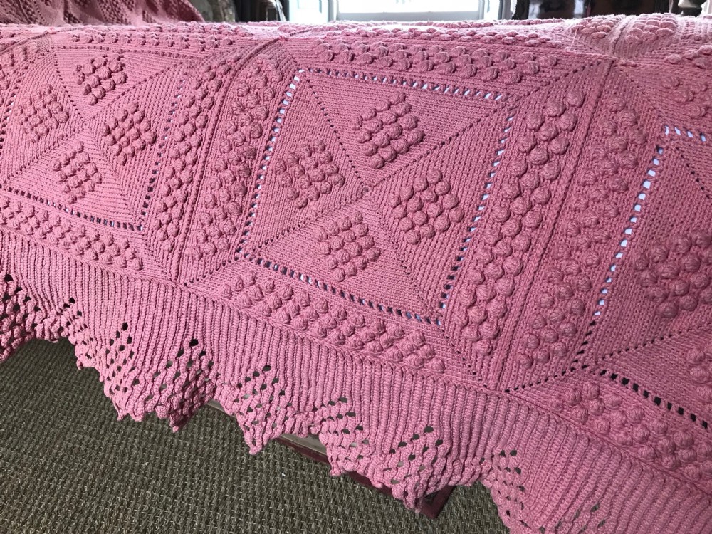 Hand Crochet Pink Cotton Bedcover / Bedspread / Quilt View V