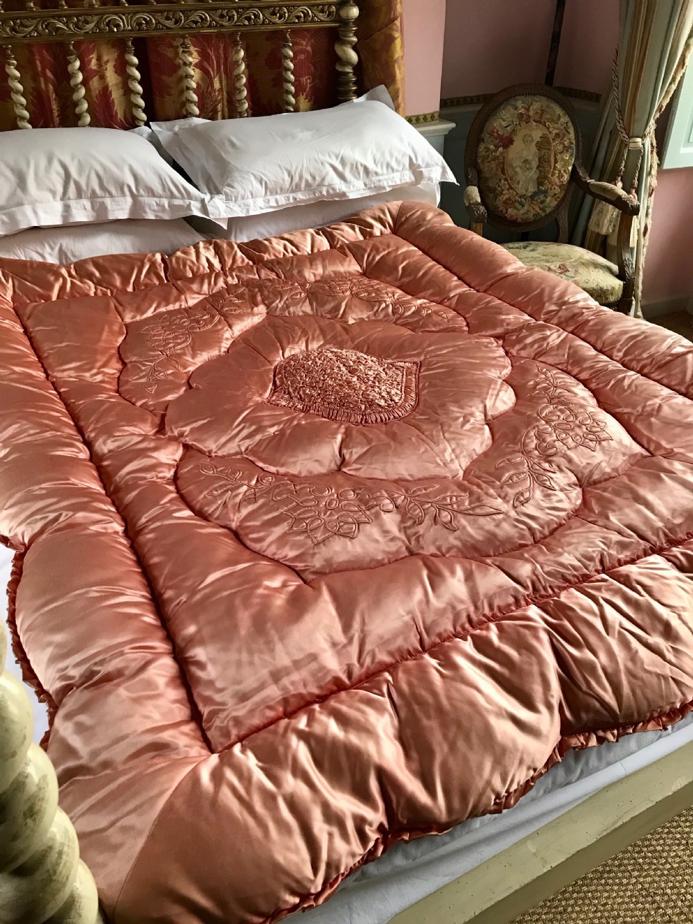 Art Deco Pink Satin Feather Filled Eiderdown View III