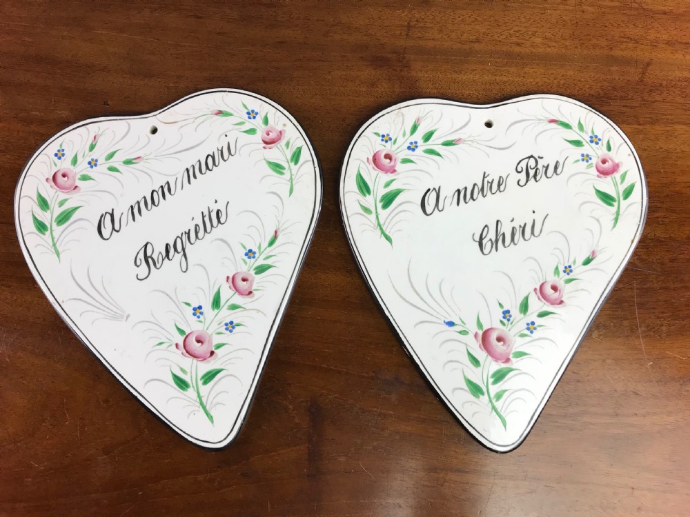 A Pair of French Pottery 'In Memoriam' Creamware Pottery Plaques