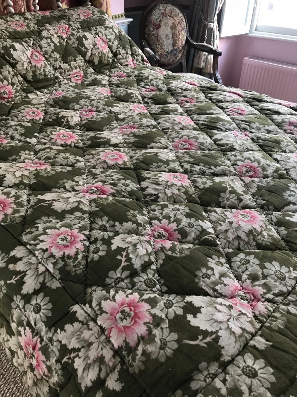 French Floral Hand Stitched Boutis Floral Quilt View II