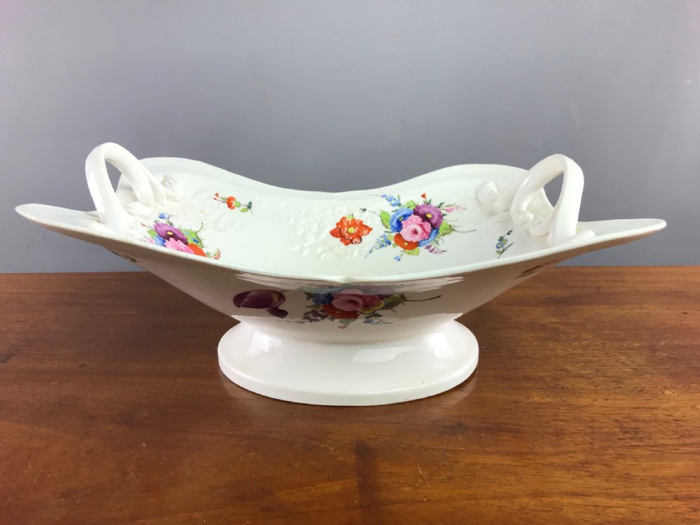 Antique Victorian Hand Painted Staffordshire Porcelain Basket View II
