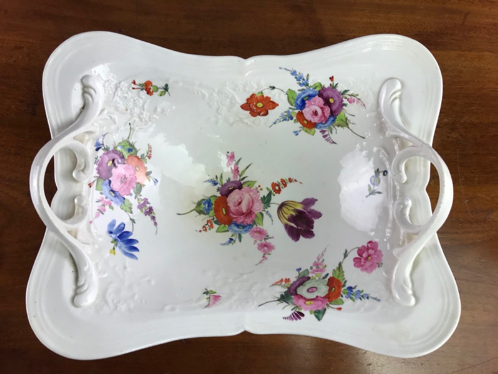 Antique Victorian Hand Painted Staffordshire Porcelain Basket View III