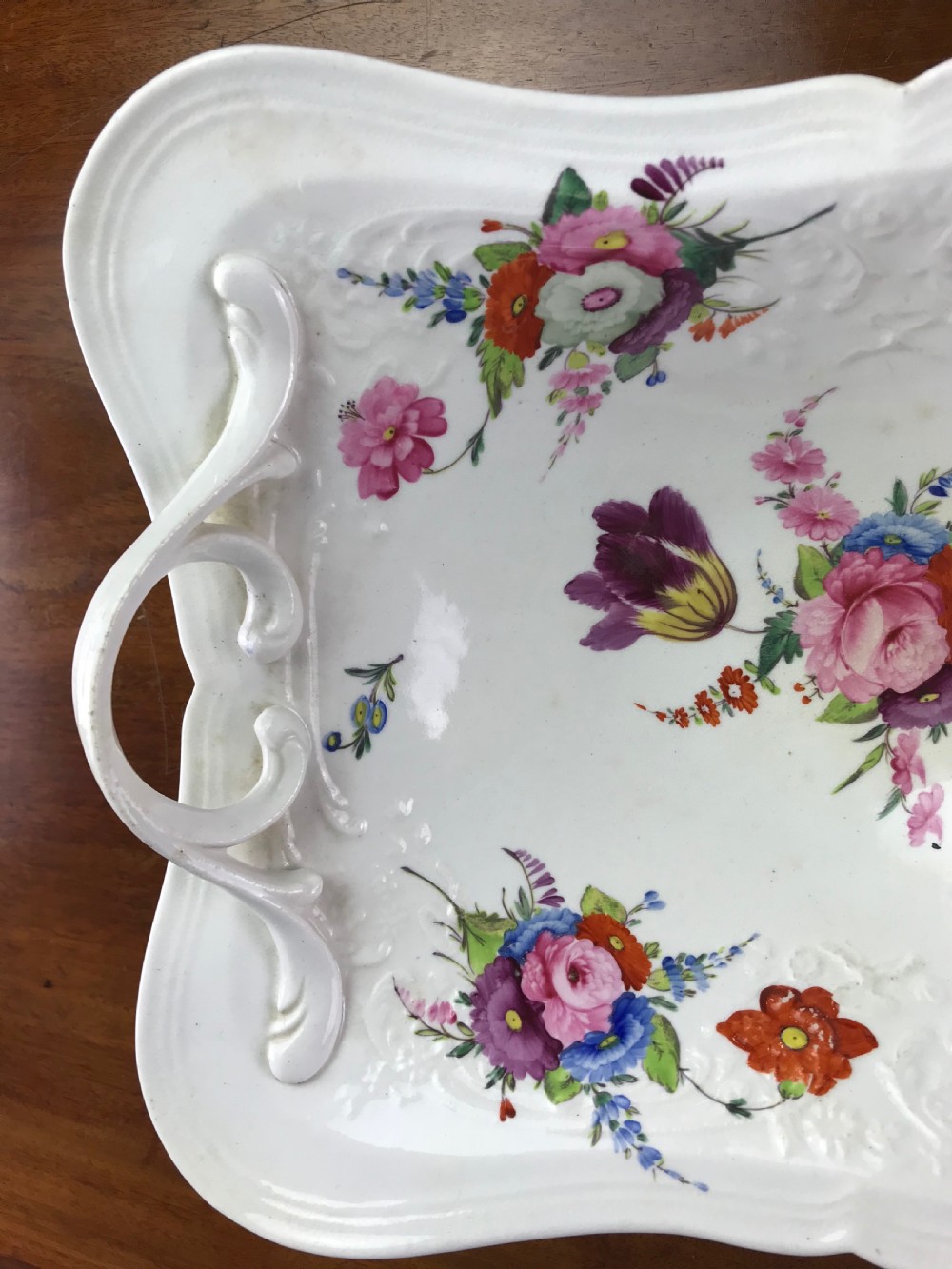 Antique Victorian Hand Painted Staffordshire Porcelain Basket View IV
