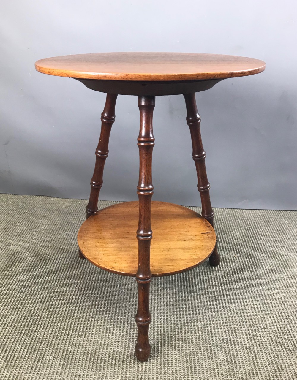 Edwardian mahogany two tier faux bamboo tripod table View II