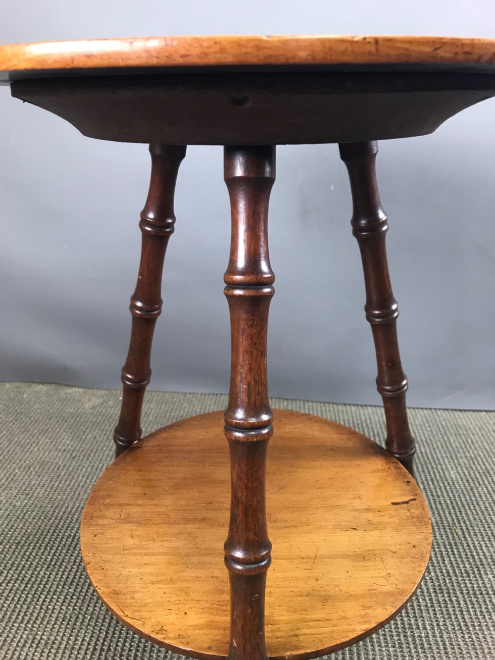 Edwardian mahogany two tier faux bamboo tripod table View III