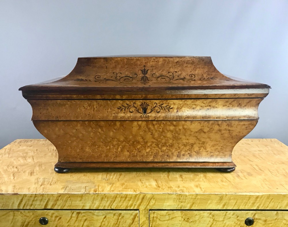 Huge Italian Inlaid Burr Maple Sarcophagus Box View II