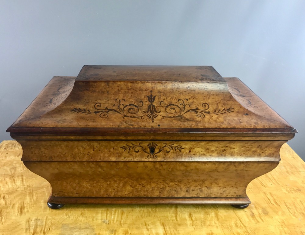 Huge Italian Inlaid Burr Maple Sarcophagus Box View III