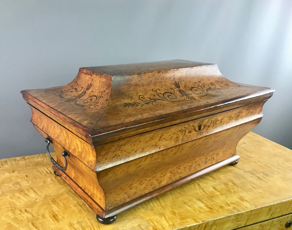 Huge Italian Inlaid Burr Maple Sarcophagus Box View IV