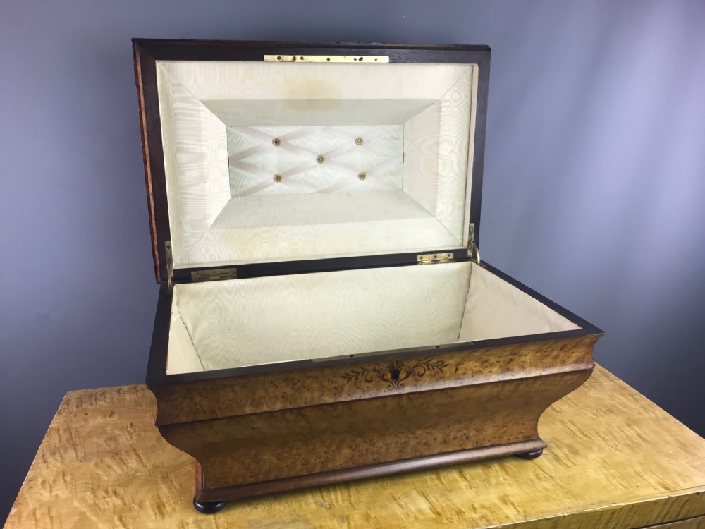 Huge Italian Inlaid Burr Maple Sarcophagus Box View X
