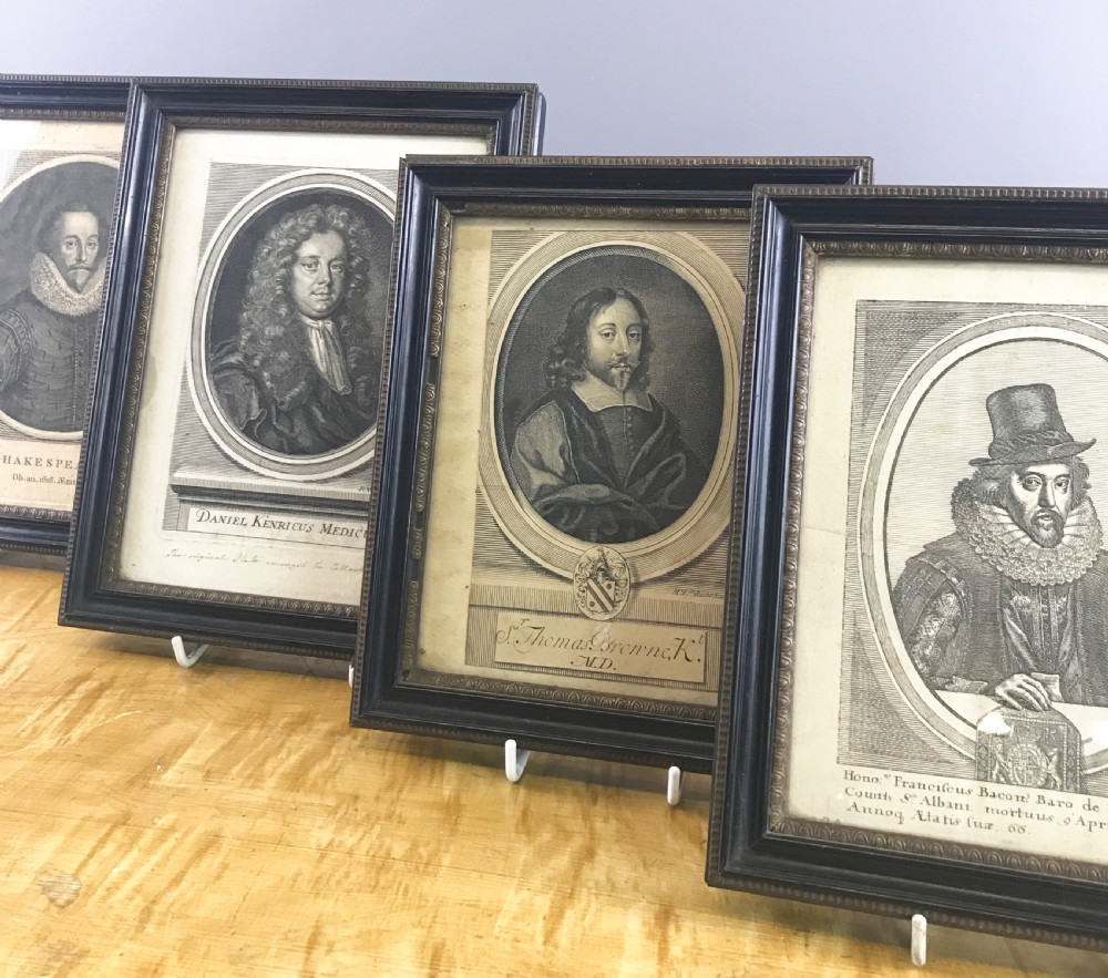Four 17th & 18th century engravings - Daniel Kenricus, Shakespeare, Sr. Thomas Browne & Sir Francis Bacon View II