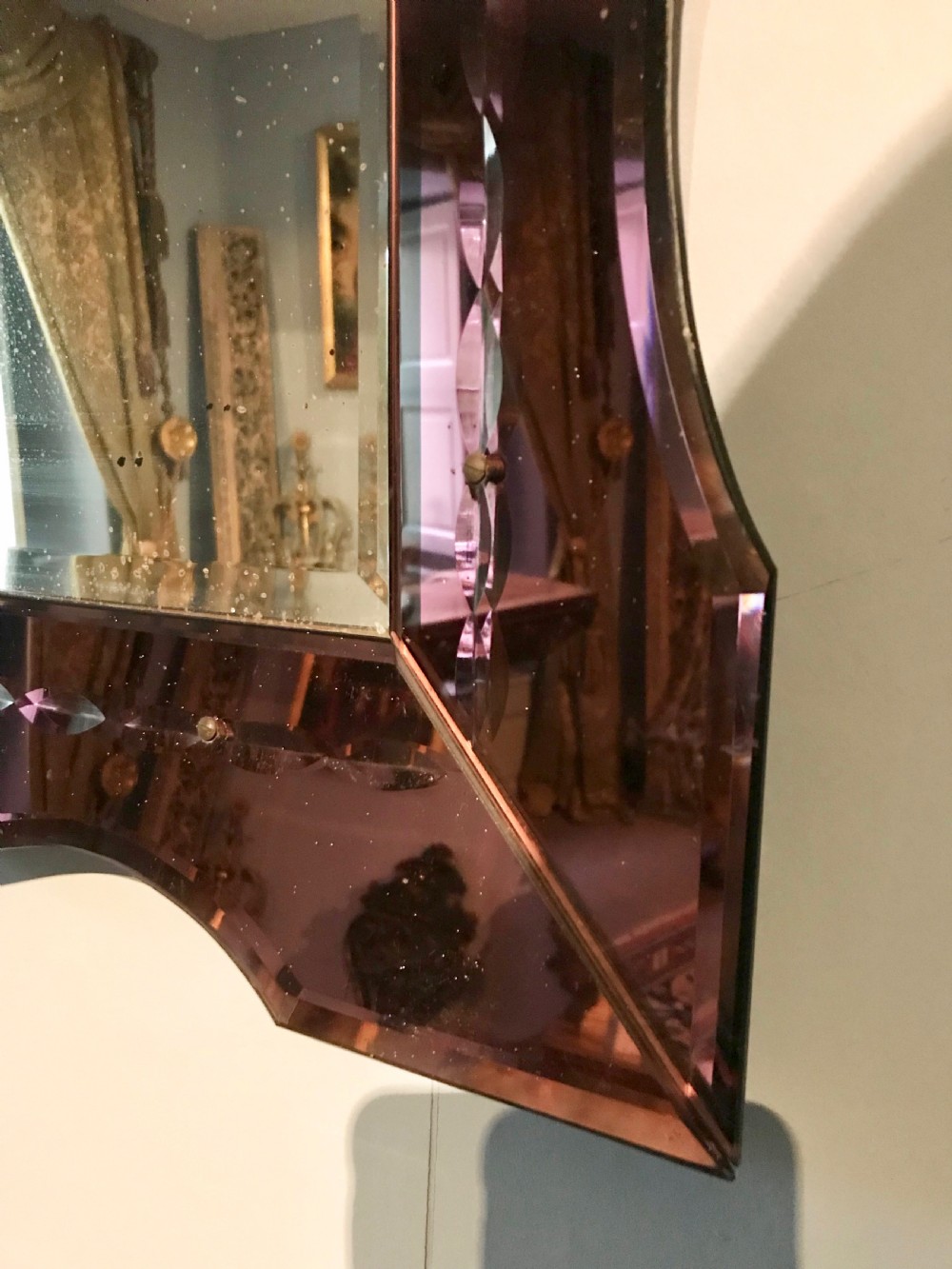 Art Deco Wall Mirror with purple mirror glass frame View II