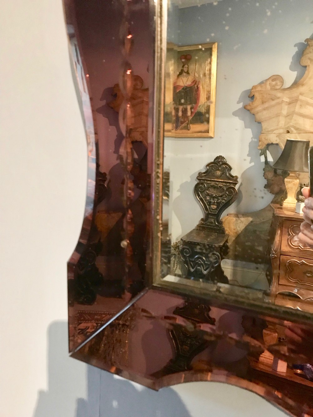 Art Deco Wall Mirror with purple mirror glass frame View IV
