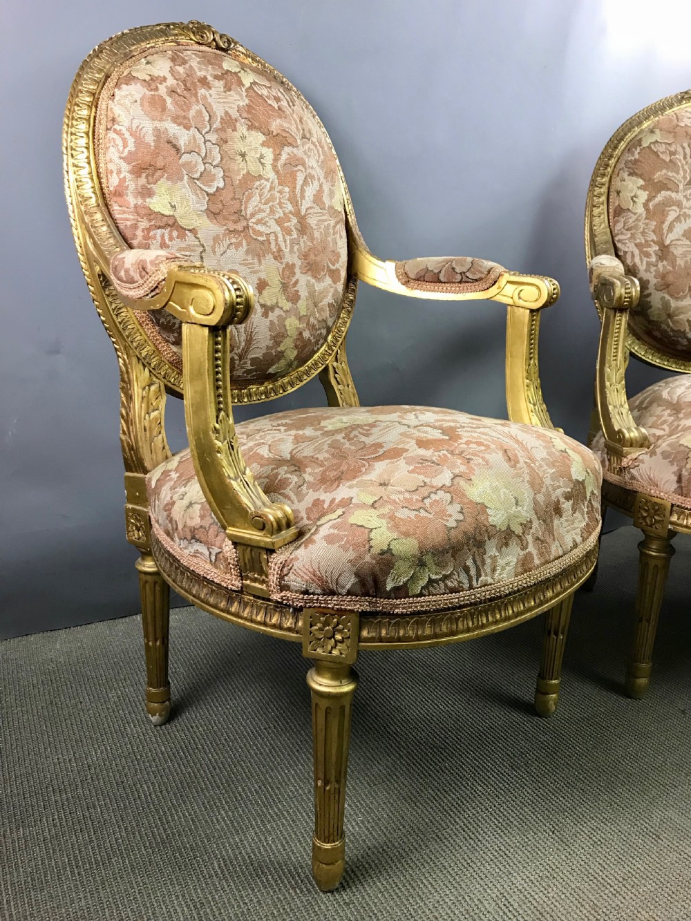Pair of Giltwood Open Armchairs in Louis XVI Style View II