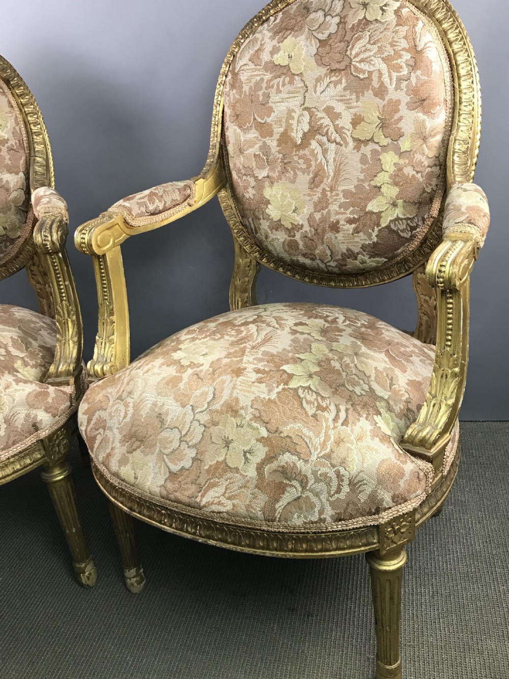 Pair of French Giltwood Fauteuil / Armchairs in Louis XVI Style View III