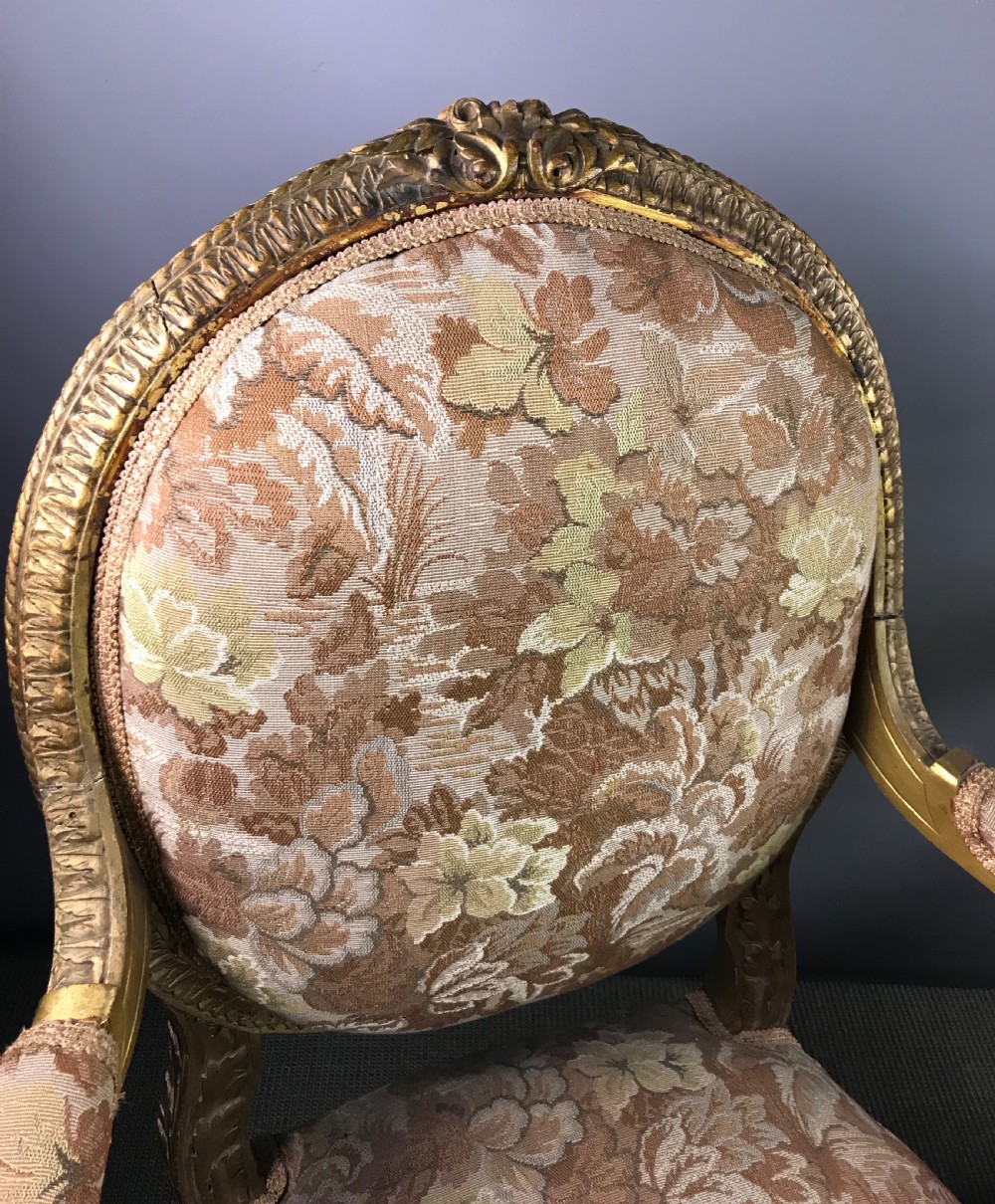 Pair of French Giltwood Fauteuil / Armchairs in Louis XVI Style View IV