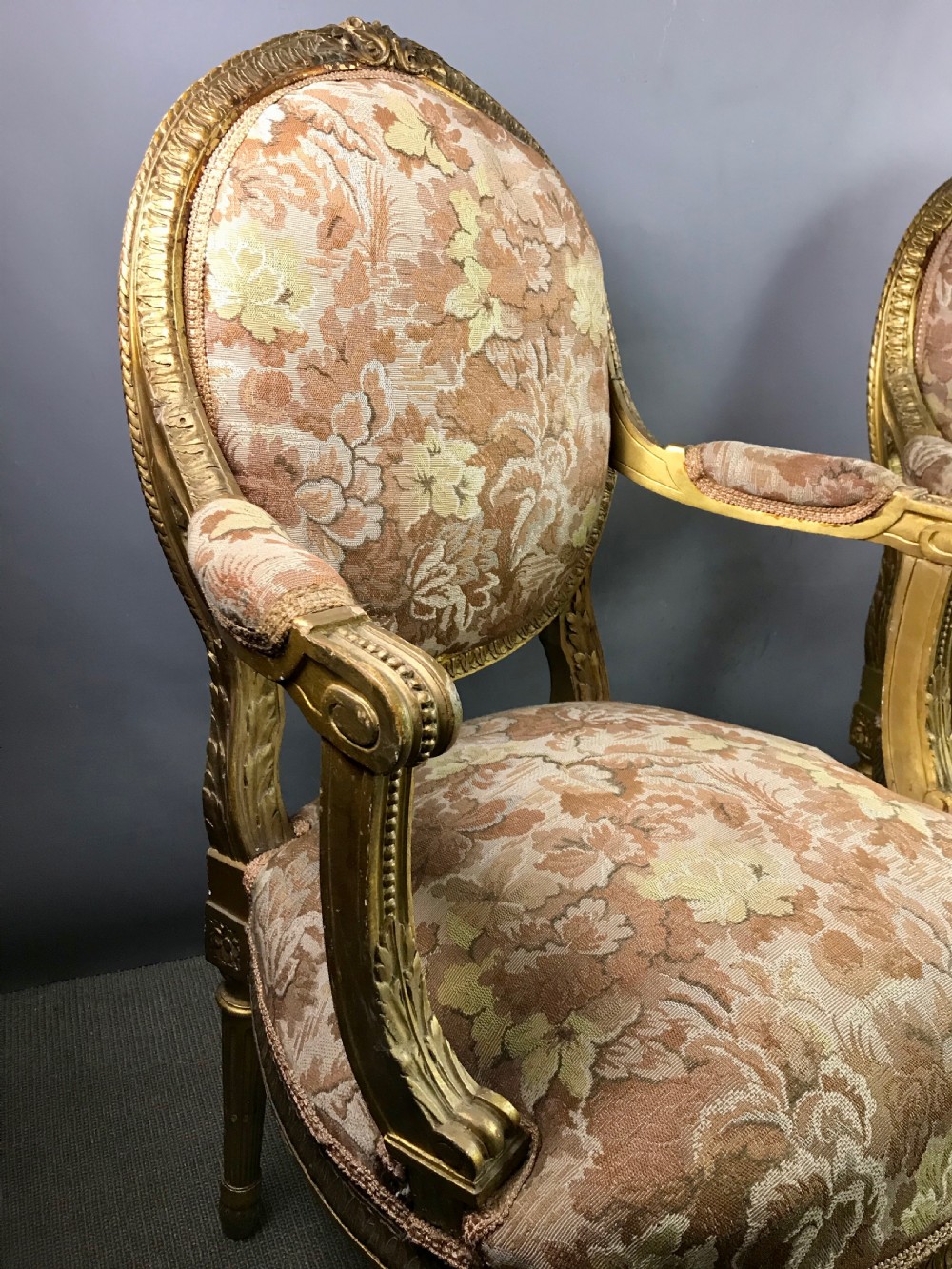 Pair of French Giltwood Fauteuil / Armchairs in Louis XVI Style View V