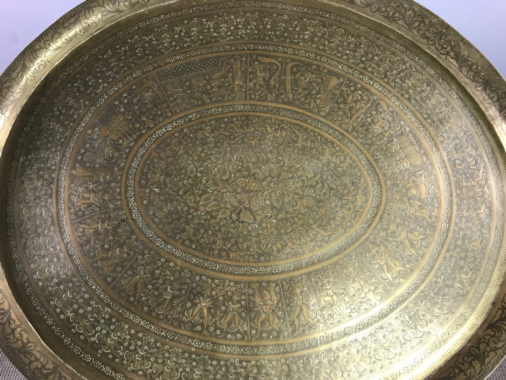 Indian twin handled hand engraved brass tray View III