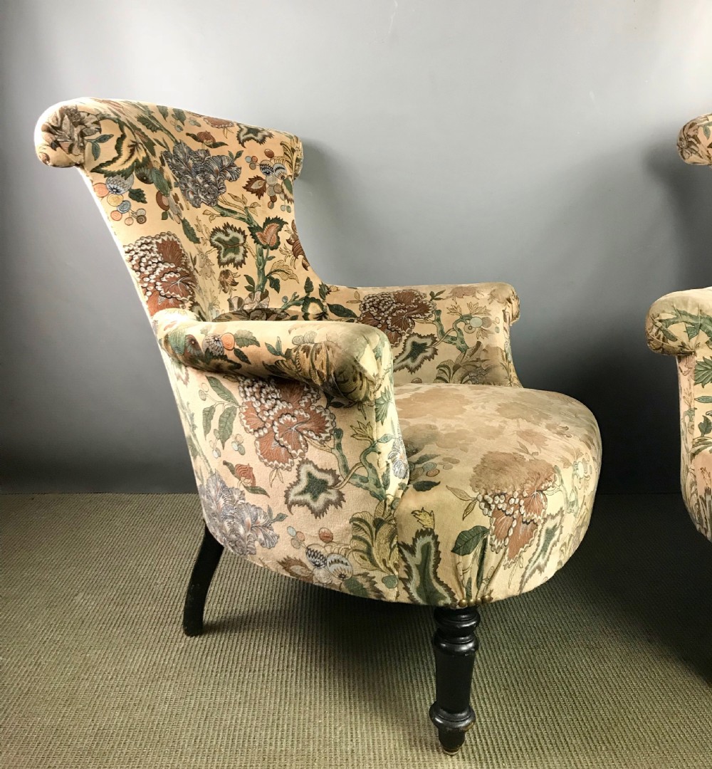 Pair of French Napoleon III upholstered armchairs View V