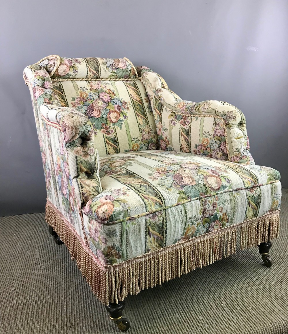 Pair of unusual Victorian tapestry upholstered armchairs View II