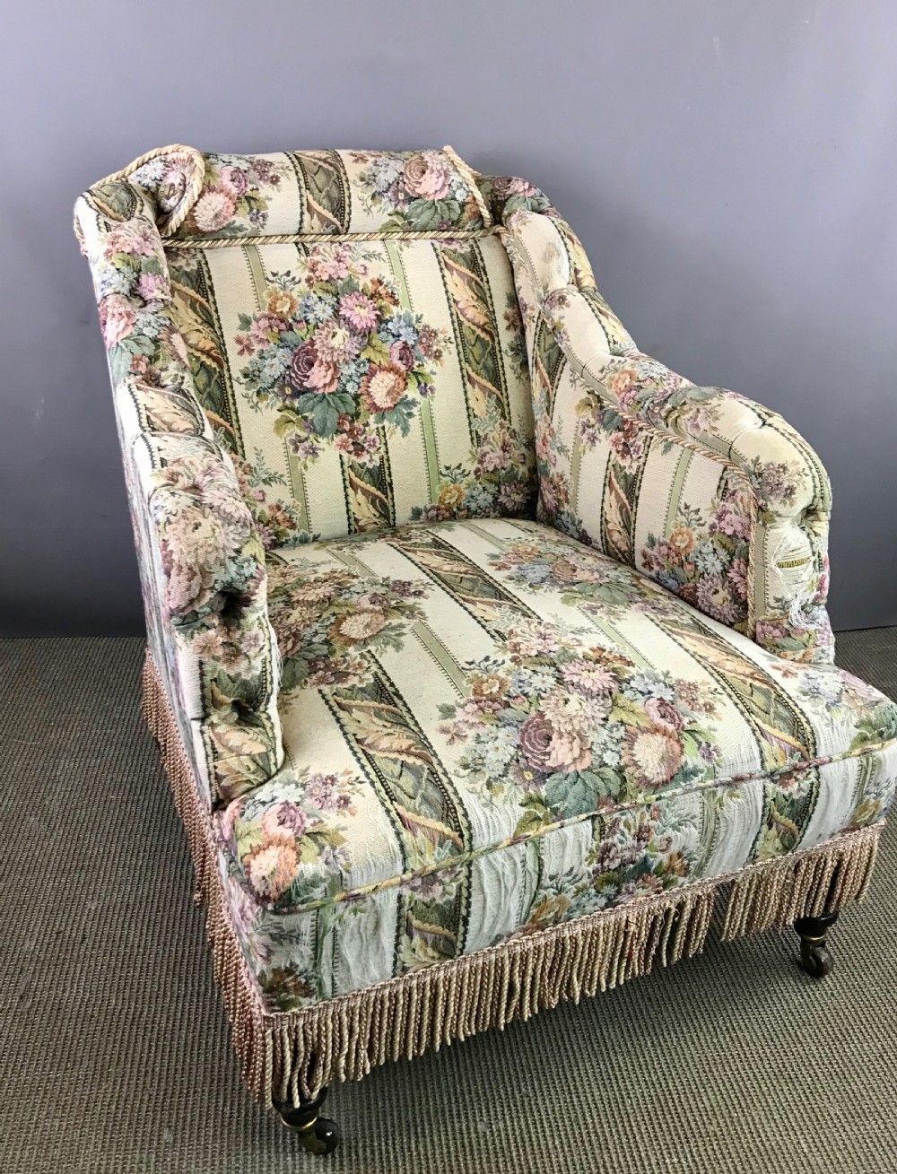 Pair of unusual Victorian tapestry upholstered armchairs View III