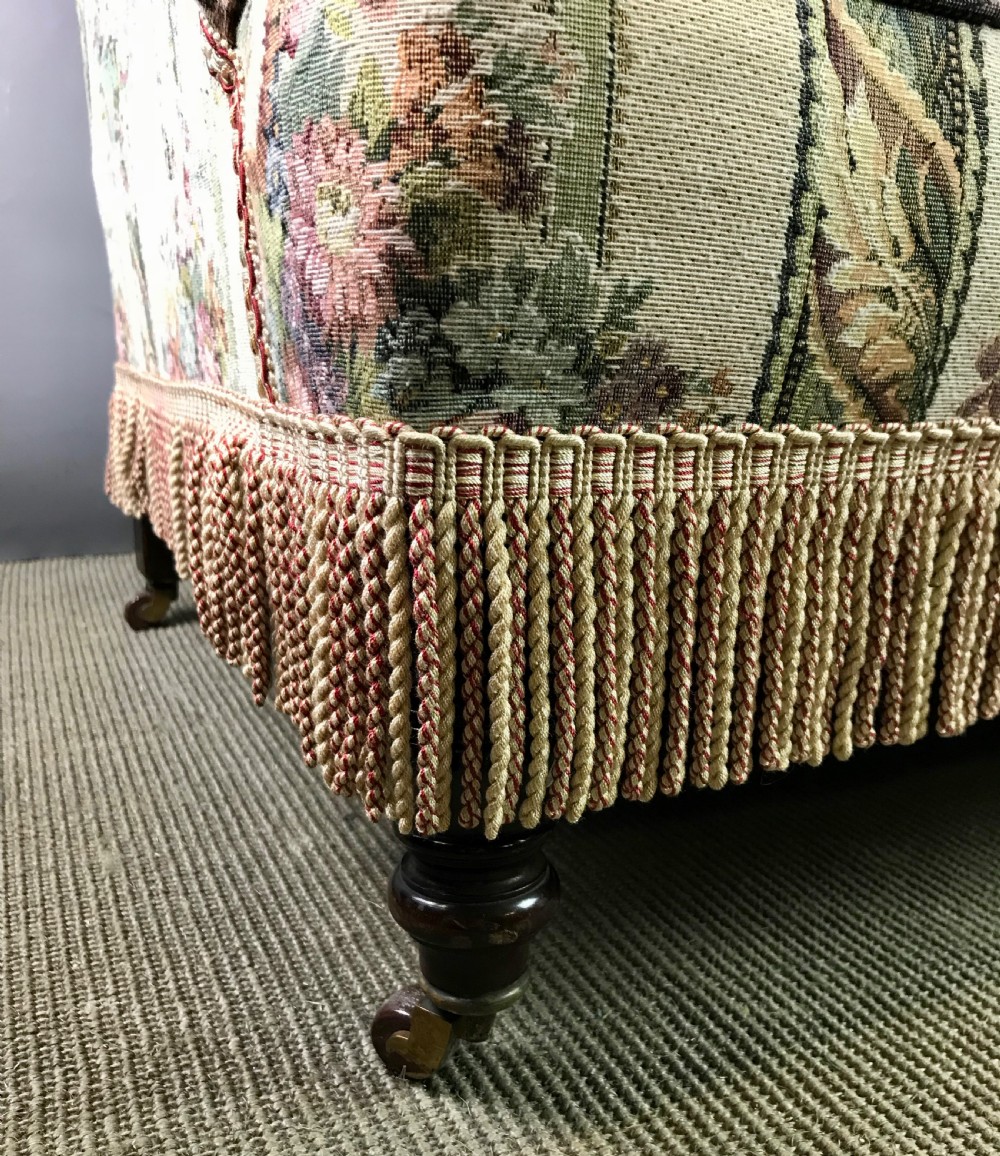 Pair of unusual Victorian tapestry upholstered armchairs View V
