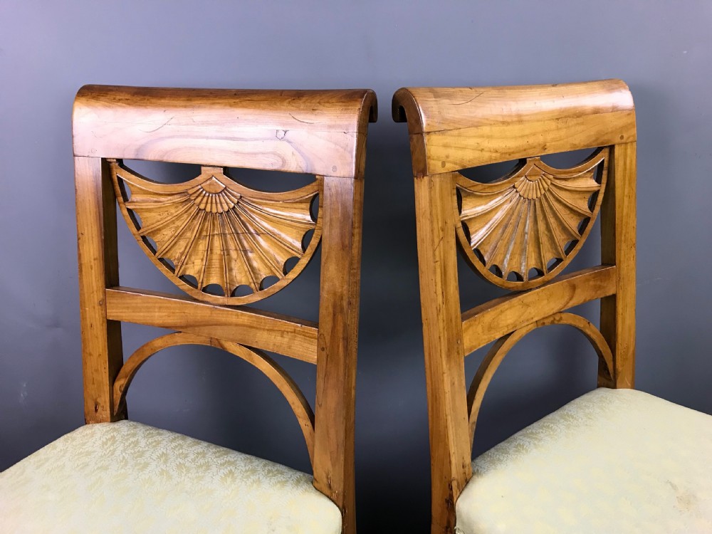 Pair of Swedish Biedermeier satin birch chairs with fan shaped backs View III